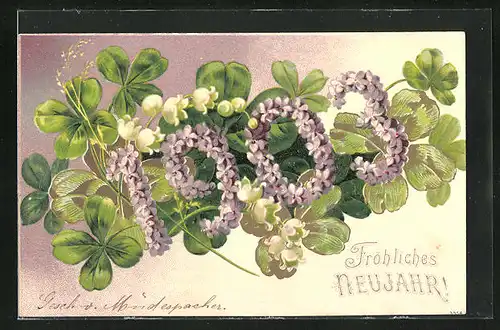 AK Jahreszahl aus Blumen mit Kleeblättern, Neujahrsgruss 1903