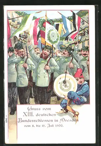 AK Dresden, XIII. deutsches Bundeschiessen 1900, Schützen feiern ihren Sieg