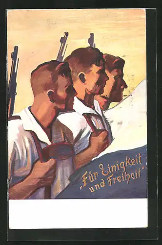 AK München, 18. Deutsches Bundeschiessen 1927, Junge Schützen mit geschultertem Gewehr