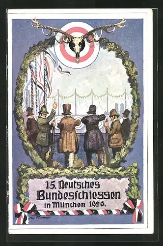 AK München, 15. Deutsches Bundesschiessen 1906, Teilnehmer zeigen ihr Können