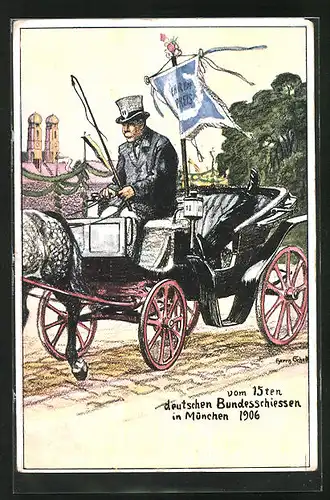 AK München, 15. Deutsches Bundeschiessen 1906, Kutsche mit Ehrenpreis