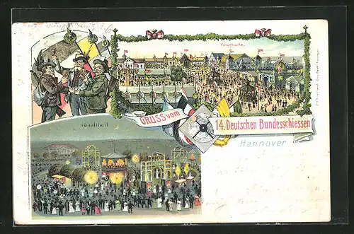 Lithographie Hannover, 14. Deutsches Bundesschiessen, Festhalle, Rundtheil
