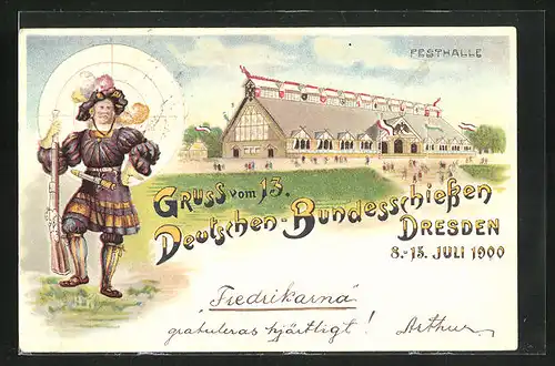 Lithographie Dresden, 13. Deutsches Bundesschiessen 1900, Festhalle