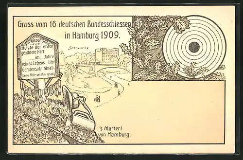 AK Hamburg, 16. Dt. Bundesschiessen 1909, Schützenverein, Zielscheibe, Seewarte