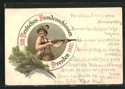 AK Dresden, XII. Dt. Bundesschiessen, Schützenverein, Junger Schütze schiesst mit Gewehr