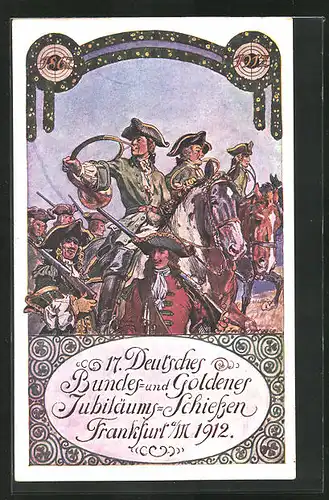 AK Frankfurt a. M., 17. Deutsches Bundes- u. Goldenes Jubiläums-Schiessen 1912, Historischer Festzug, Schützenverein