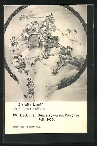 AK München, XV. Deutsches Bundesschiessen 1906, Die alte Liesl und freche Engel, Schützenverein