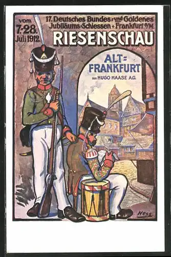 AK Alt-Frankfurt, 17. Deutsches Bundes- u. Goldenes Jubiläums-Schiessen 1912, Zwei Schützen m. Gewehren, Schützenverein