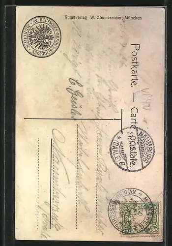 AK München, XV. Deutsches Bundesschiessen 1906, Schützenverein, Die alte Liesl und freche Putten