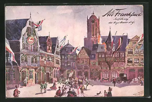 AK Alt-Frankfurt, 17. Deutsches Bundes- u. Goldenes Jubiläums-Schiessen 1912, Geschmückter Römer, Schützenverein