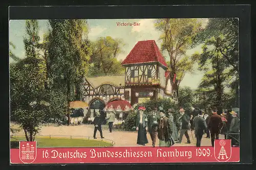 AK Hamburg, 16. Deutsches Bundesschiessen 1909, Victoria-Bar im Sommer, Schützenverein
