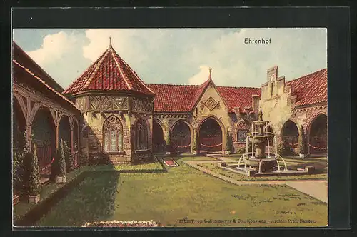 AK Ehrenhof mit Brunnen, Schützenverein