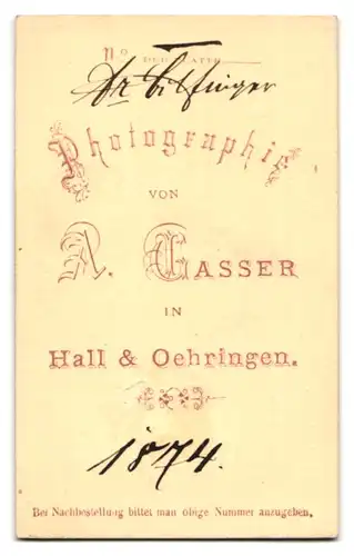 Fotografie A. Gasser, Hall, Portrait Herr im schwarzen Anzug mit Fliege und schmalem Oberlippenbart