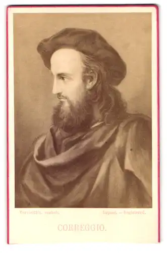 Fotografie unbekannter Fotograf und Ort, Portrait Maler Correggio mit Mütze und Vollbart