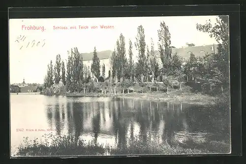 AK Frohburg, Schloss mit Teich von Westen
