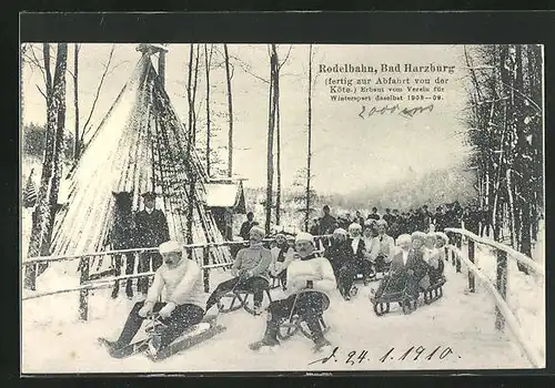 AK Bad Harzburg, Schlittenfahrer auf der Rodelbahn