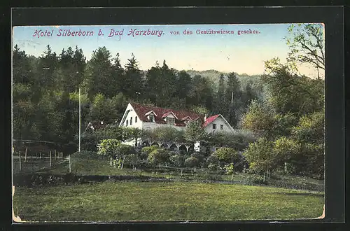 AK Bad Harzburg, Hotel Silberborn von den Gestütswiesen gesehen