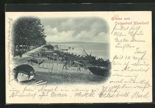 Mondschein-AK Niendorf, Strandpartie mit Booten