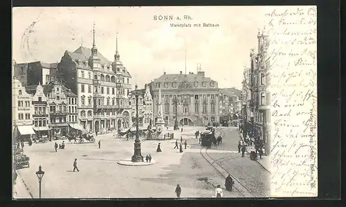 AK Bonn a. Rh., Marktplatz mit Geschäften & Rathaus