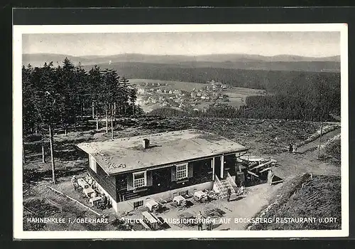 AK Hahnenklee i. Oberharz, Blick vom Aussichtsturm auf Bocksberg Restaurant u. Ort