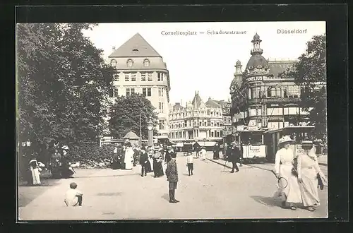 AK Düsseldorf, Corneliusplatz und Schadowstrasse mit Strassenbahn