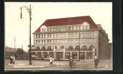 AK Krefeld am Rhein, Hansa-Haus am Hauptbahnhof mit Zigarrengeschäft