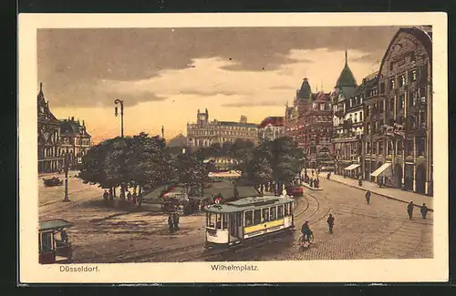 AK Düsseldorf, Wilhelmplatz mit Strassenbahn