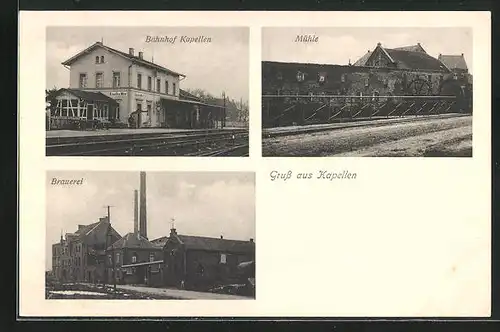 AK Kapellen, Brauerei, Mühle, Bahnhof