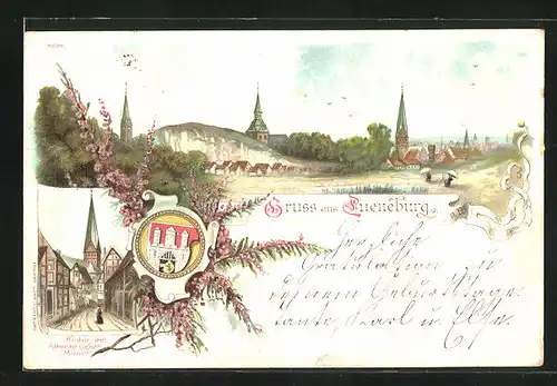 Lithographie Lüneburg, Ortsansicht, Partie hinter der Altenbrücker Mauer