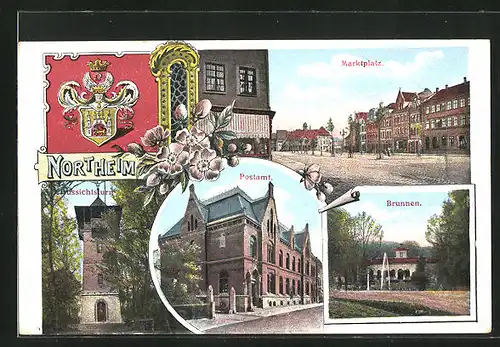 AK Northeim, Marktplatz, Brunnen, Postamt, Aussichtsturm