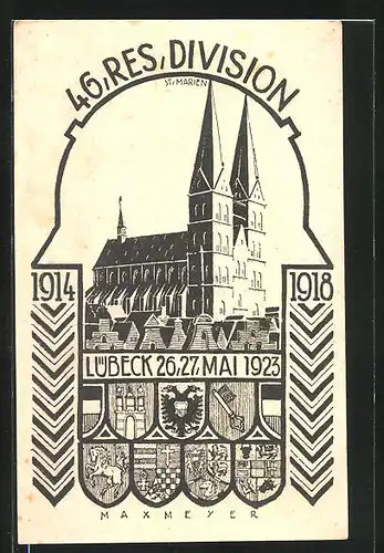 Künstler-AK Lübeck, 46. Res. Division, St. Marien-Kirche