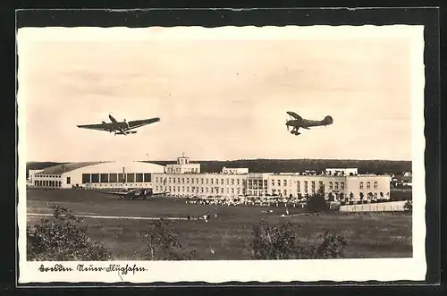 AK Dresden, Neuer Flughafen, darüber Flugzeuge