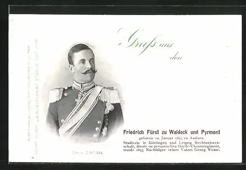 AK Fürst Friedrich zu Waldeck-Pyrmont in Uniform