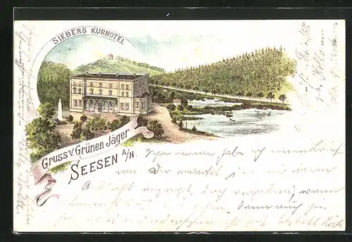 Lithographie Seesen a. H., Kur-Hotel Zum grünen Jäger