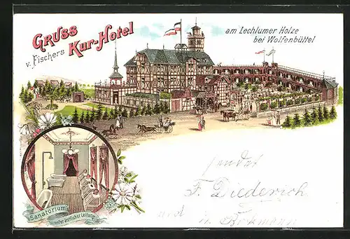 Lithographie Wolfenbüttel, Kur-Hotel am Lechlumer Holze mit Sanatorium