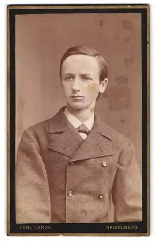 Fotografie Carl Lange, Heidelberg, Hauptstr. 87, junger Mann mit Fliege im grauen Jackett