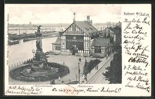 AK Ruhrort, Kaiserdenkmal und Schifferbörse