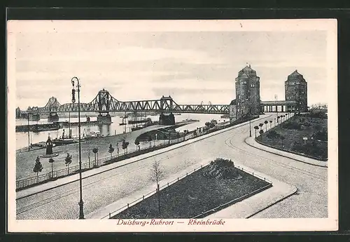 AK Duisburg-Ruhrort, Blick zur Rheinbrücke