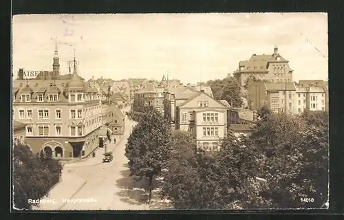 AK Radeberg, Hauptstrasse aus der Vogelschau