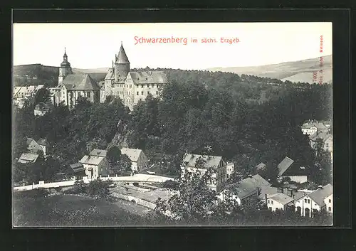 AK Schwarzenberg / Erzgeb., Teilansicht mit Schloss