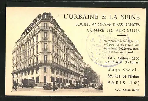 AK Paris, L`Urbaine & La Seine, 39, Rue e Peletier