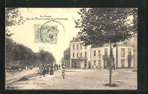 AK Le Creusot, Rue de Torcy et entrée de la Promenade