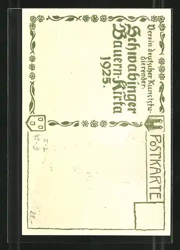 Künstler-AK Schwabinger Bauern-Kirta 1925, alter Mann mit Zahnweh, küssendes Paar am Fenster