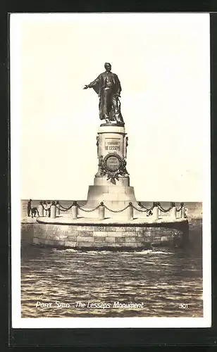 AK Port Said, la Statue de Lesseps