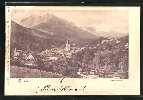 AK Aussee, Totalansicht, Blick zur Kirche und gegen die Berge