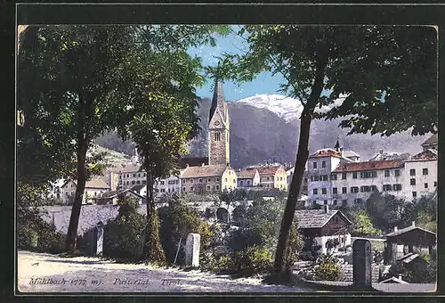 AK Mühlbach, Blick zur kirche im Ort im Pustertal