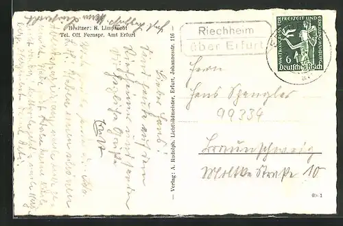 AK Landpoststempel Riechheim über Erfurt