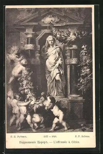 Künstler-AK L`offrande a Ceres, Frau mit Engeln zu ihren Füssen, Rotes Kreuz Russland
