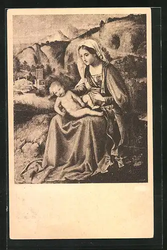 Künstler-AK Madonna, mit Baby im Schoss, Rotes Kreuz Russland