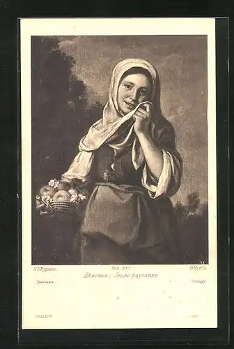 Künstler-AK B. Murillo, Jeune Paysanne, Bäuerin mit Obstkorb, Rotes Kreuz Russland